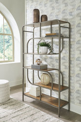 Warmstead Furniture - Ashley Furniture - Jaddon Bookcase - Bookcase / Brown/Antique Silver - A4000587